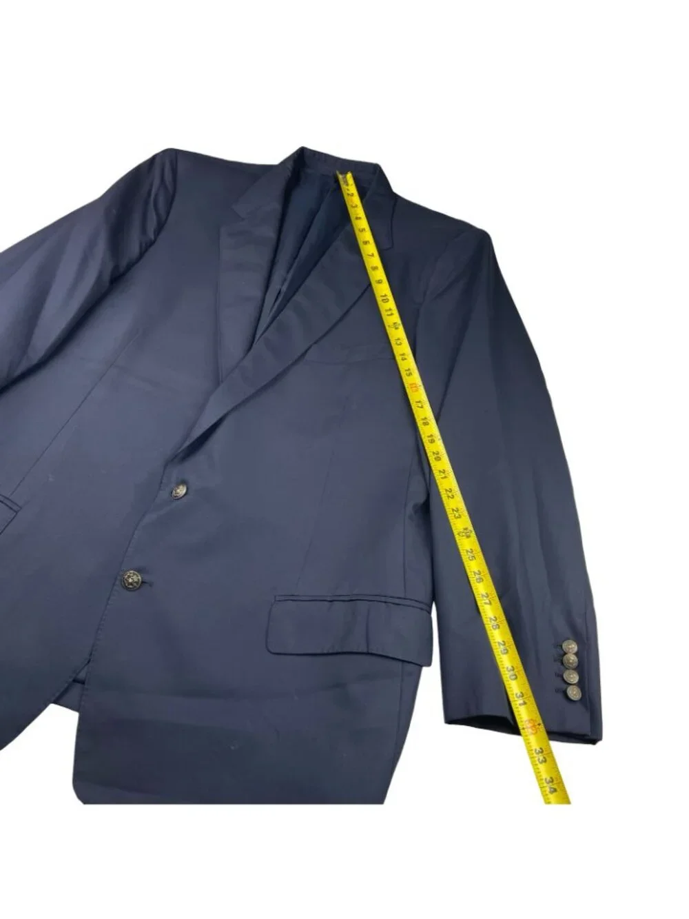Bespoke x Loro Piana Men's 100% Wool Metal Buttons 2-Button Blazer Navy • 46R